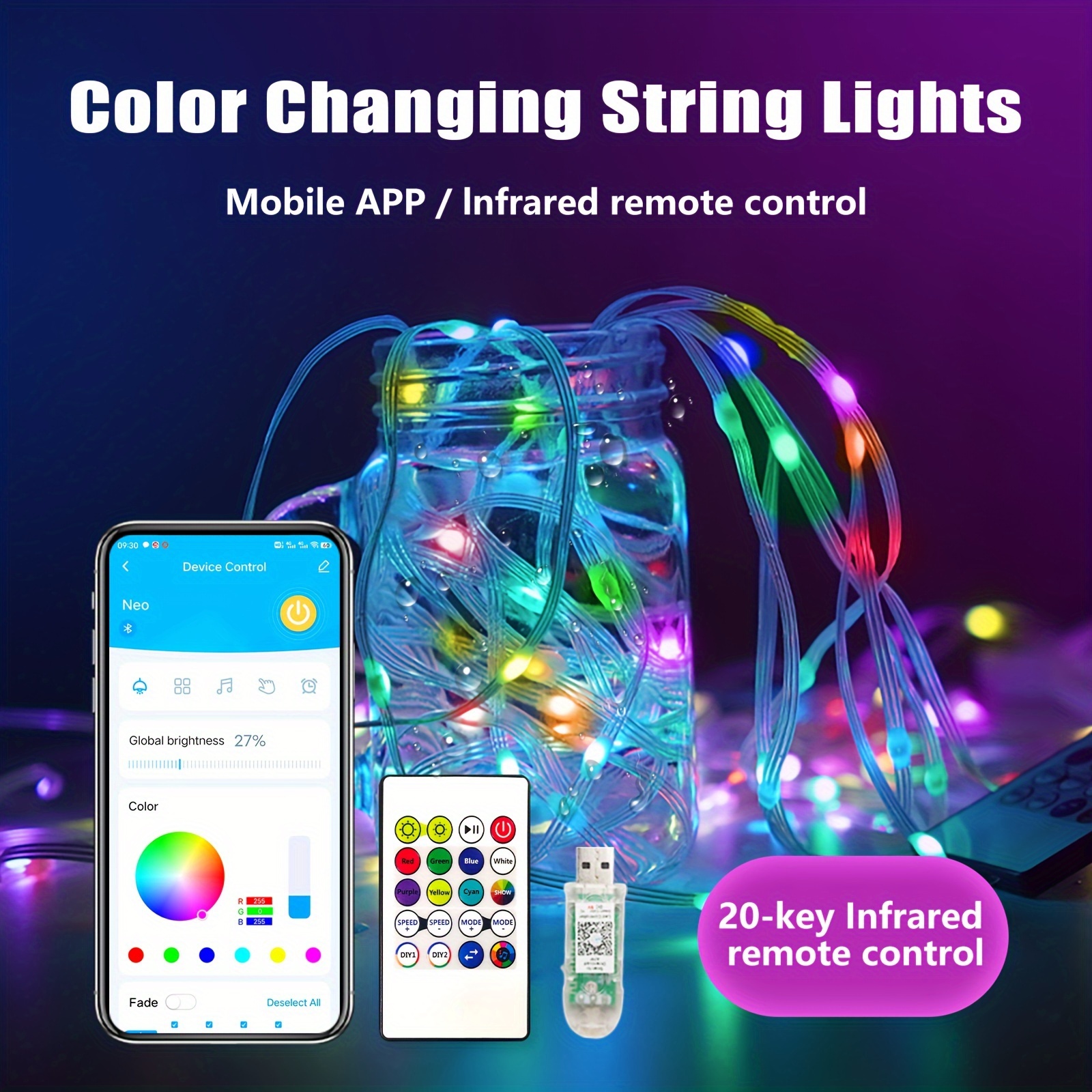 

15m Usb Smart Fairy Light, System, Music Rhythm Synchronization , Easy And Fast Installation, Diy Personalized Lighting, 5v Energy-saving And Led Lamp Beads,