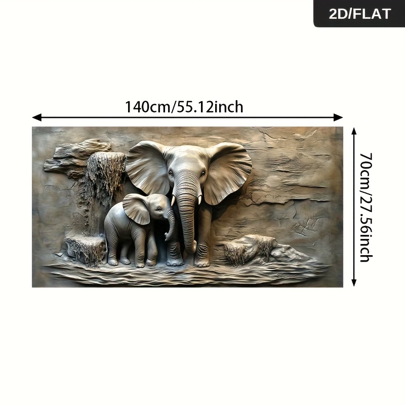 TEMU [2d Flat]1pcs 27.56*55.12in/70cm*140cm Frameless Modern Abstract Print Wall Art Elephant Painting For Living Room Large Size Canvas Poster For