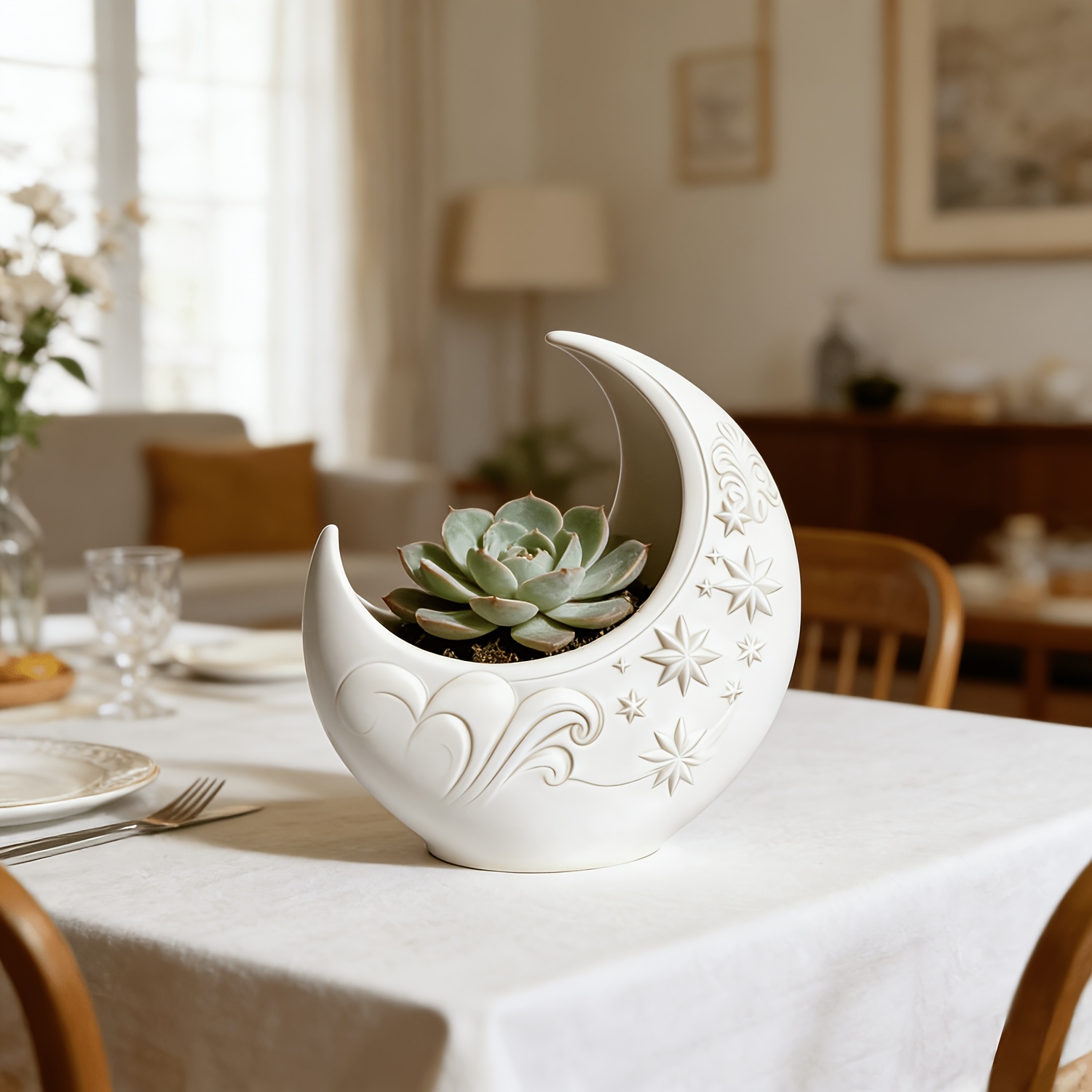 TEMU Elegant Crescent Plant Pot, Versatile Desktop Planter And Premium Gift For Plant Enthusiasts