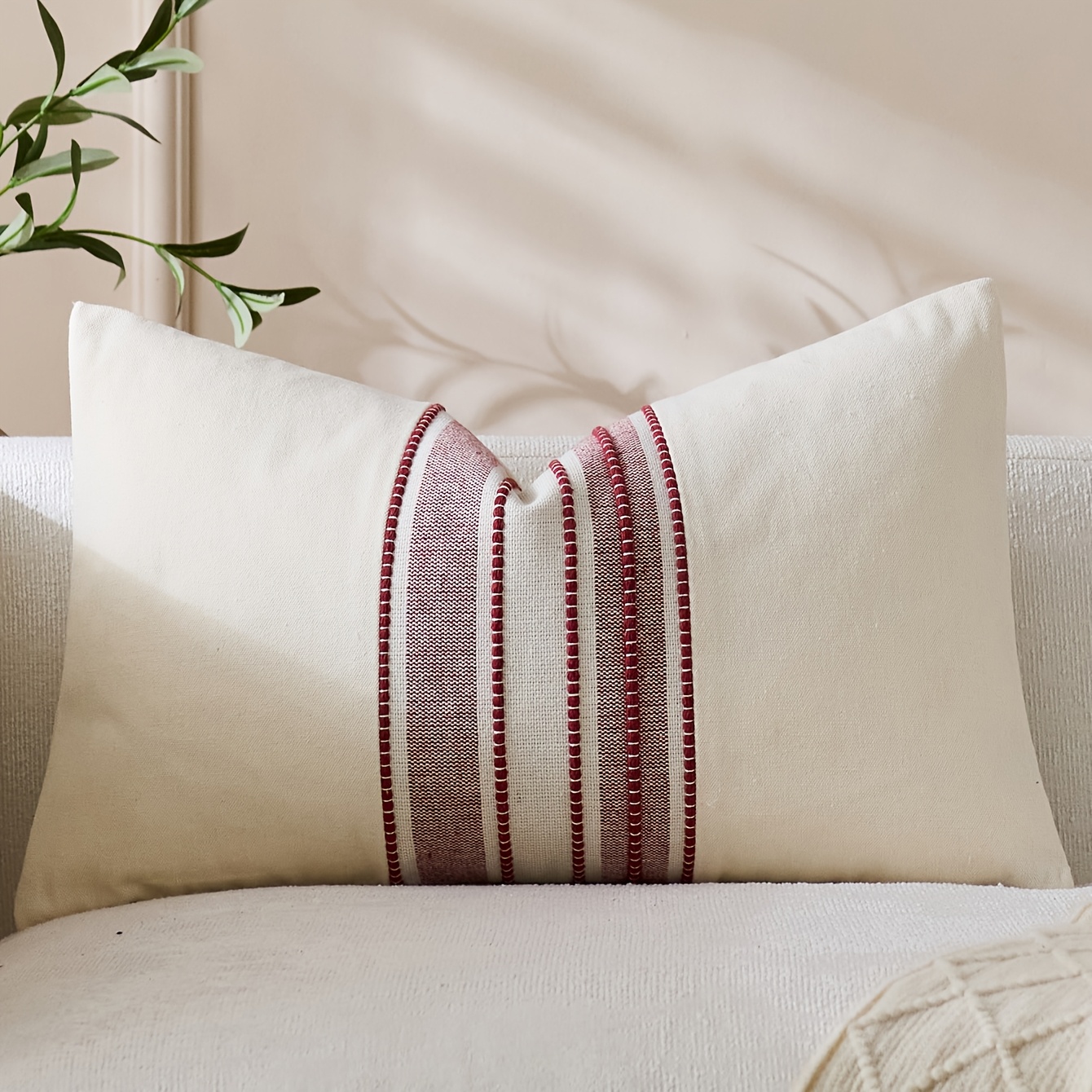 TEMU 1pc Solid Color Wide Stripe Pillowcase, Textured Striped Cushion Cover, Easy Fabric Throw Pillow Cover, Home Decor Decorative Pillowcase, Pillow