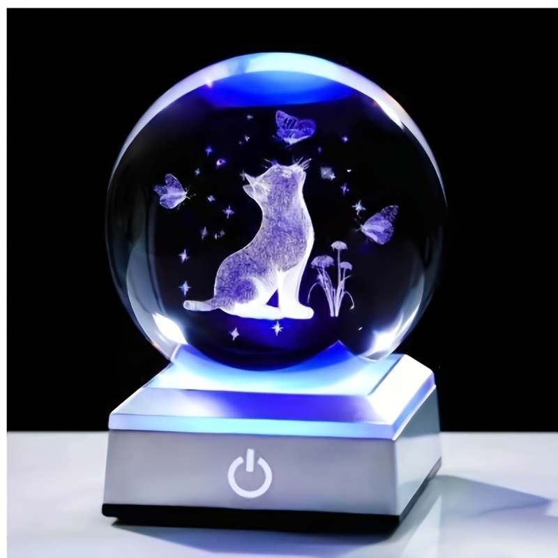 

Small Decoration, 3d Cat With Ball With Color Changing Stand, Cat Figurine Sphere Ornament Gifts For Women Men, Pet Loss Memorial Gifts For Mom, Wife, Girlfriend, Best Friend Or Cat Lovers