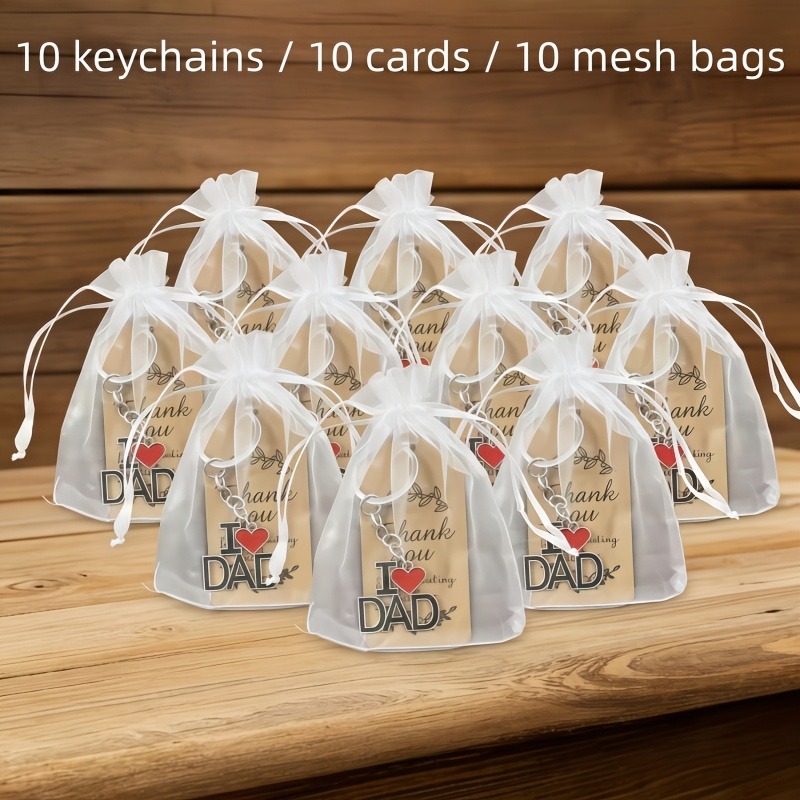TEMU 30pcs/10 Sets Fun Father's Day Keychains - Includes (10pcs Keychains, 10pcs Cards, 10pcs Mesh Bags) Cute Father's Day Keychain With Thank You