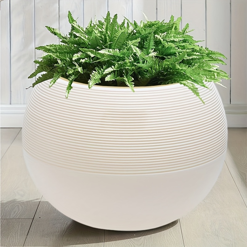 Extra Large Artificial Rock Spherical Plant Plastic Pots, Durable Threaded and Tree Pattern Combination, Suitable for Faux Plants, Flowers, and Easy-to-Care Greenery, Indoor/Outdoor Use, Ideal for Garden, Living Room, Balcony, Courtyard, Outdoor Ent