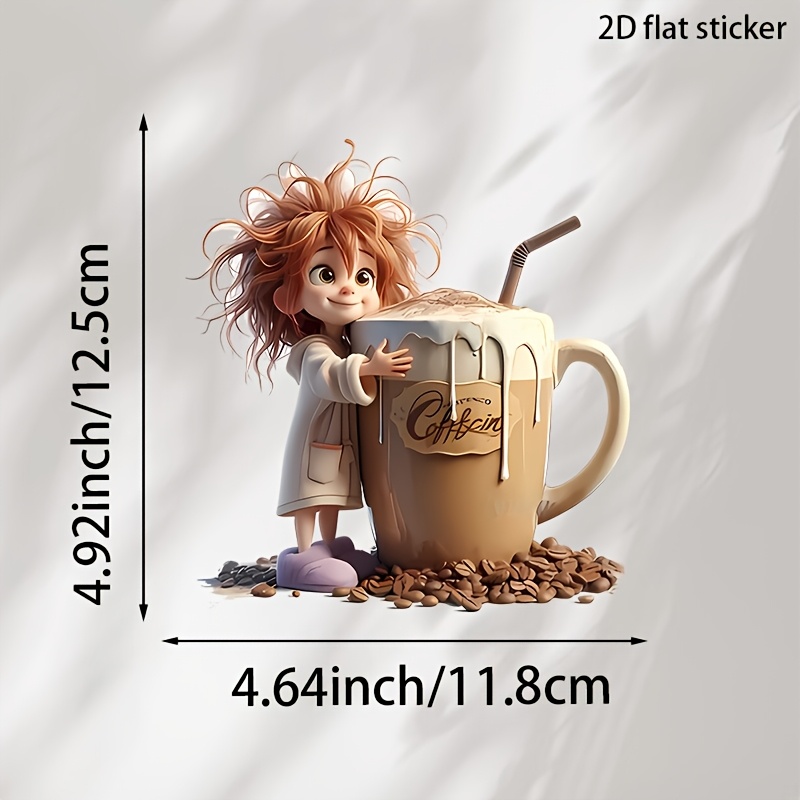 Shining Cartoon Sticker, Self-adhesive Waterproof Sticker, Suitable For Cars, Windows, Coffee Theme, Sticking On Ceramics, Metals, Glass Surfaces, Car Decals