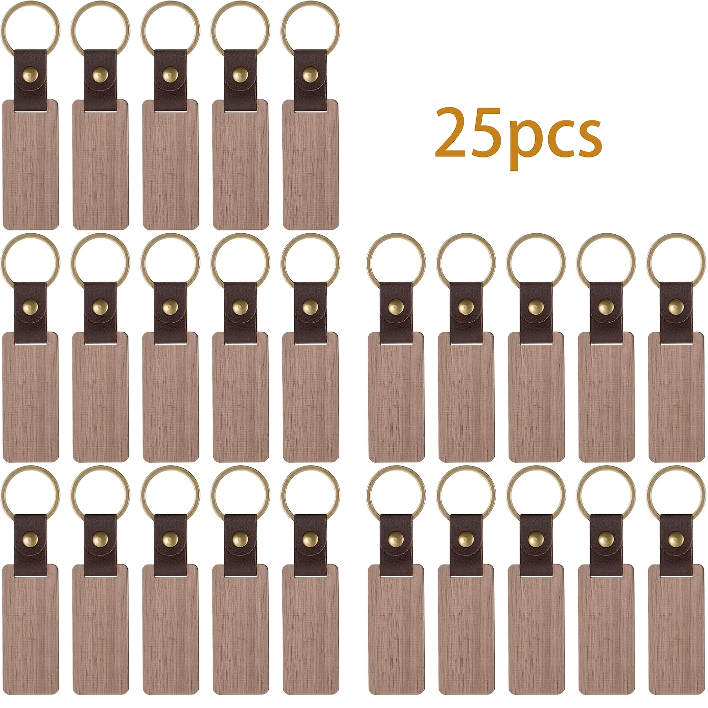 Image of Dofiki 25/50/100pcs Walnut Keychain Set, Unpainted Wood With Faux Leather Lanyard Diy Craft Kit Suitable For Laser Engraving, Featuring Dark Brown Wooden Keychains, Ideal For Gifts, Promotional Items