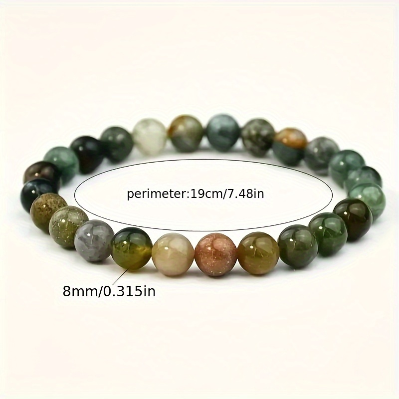 Indian Agate Beaded Bracelet, Unisex Boho-Chic Fashion