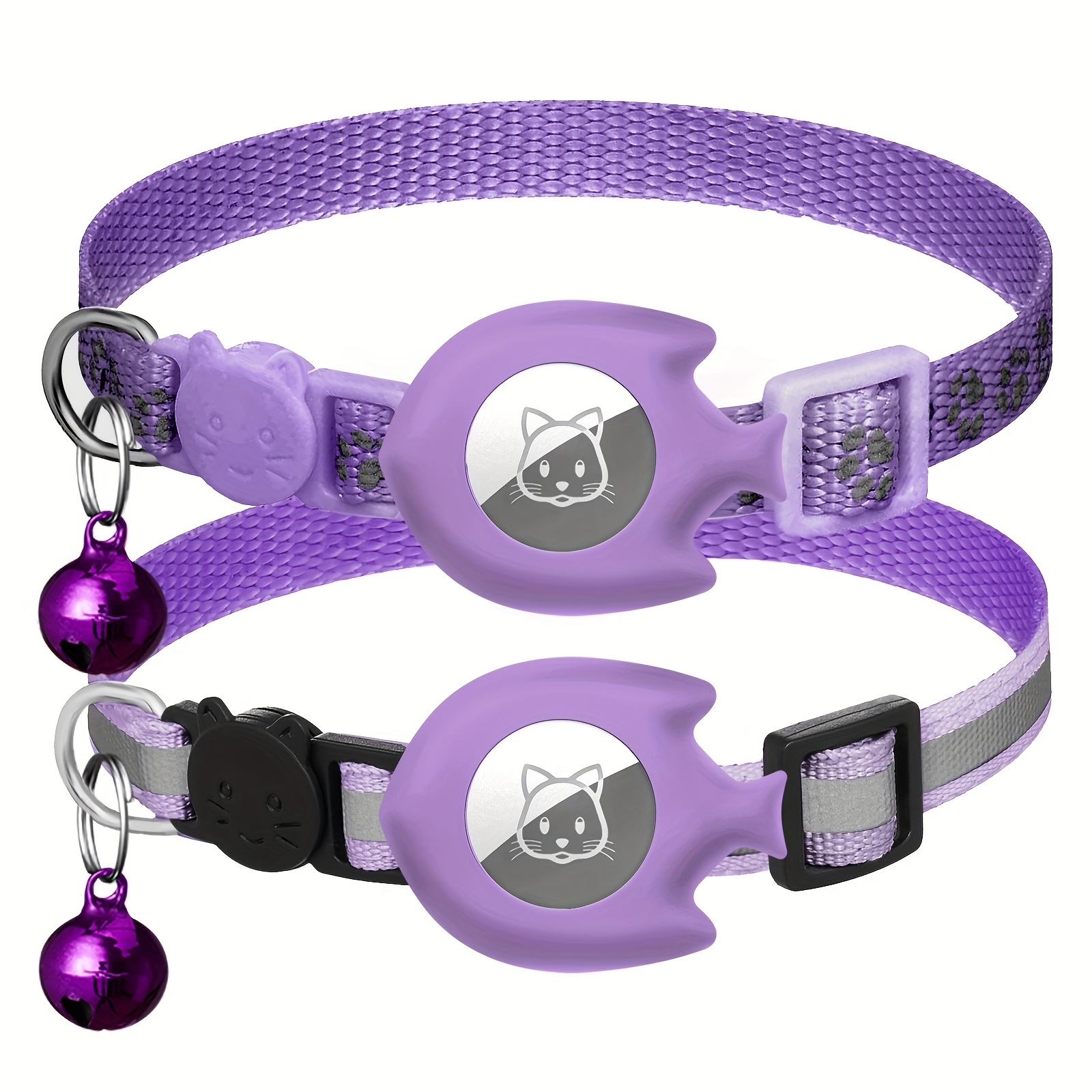 2pcs Cute Cat Collars, Fish-Shaped Holder Suitable for Airtag, Reflective, Breakaway, with Bell, Adjustable 17.78-30.48 cm, Safety Buckle, with Cat Collar Holder for Girl Boy Cats Pet Supplies, Gifts (Without Airtag), Without Battery - Image 12