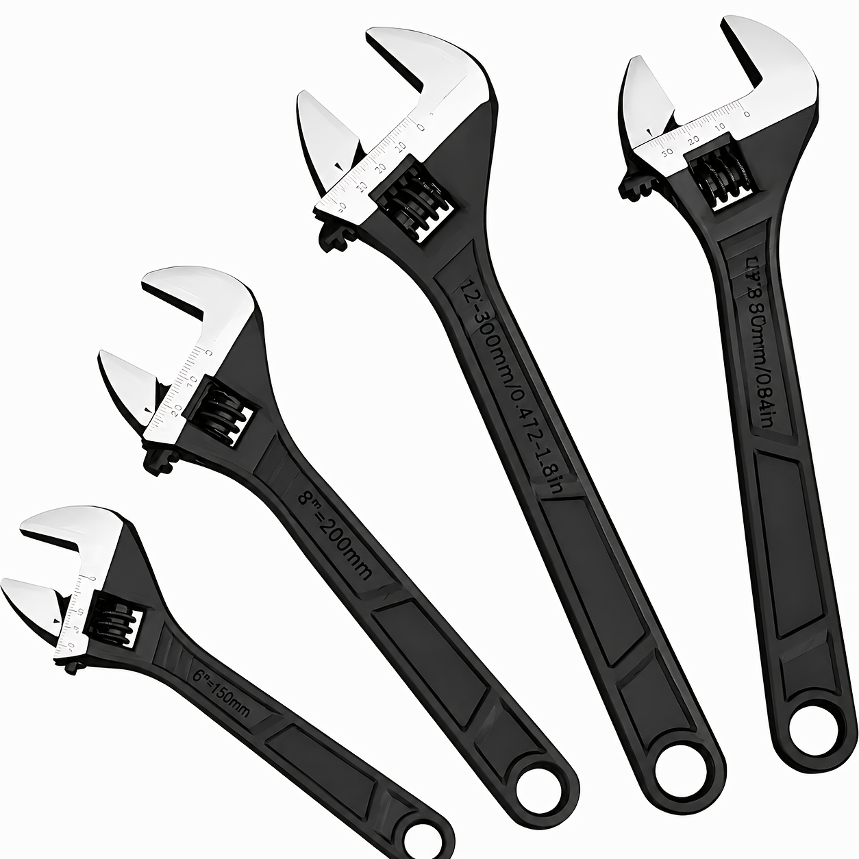 TEMU 4pcs Adjustable Wrench Set | Carbon Steel Material, 6-8-12 Inches Each, Suitable For Automotive And Household Repairs, High-frequency Rust-proof