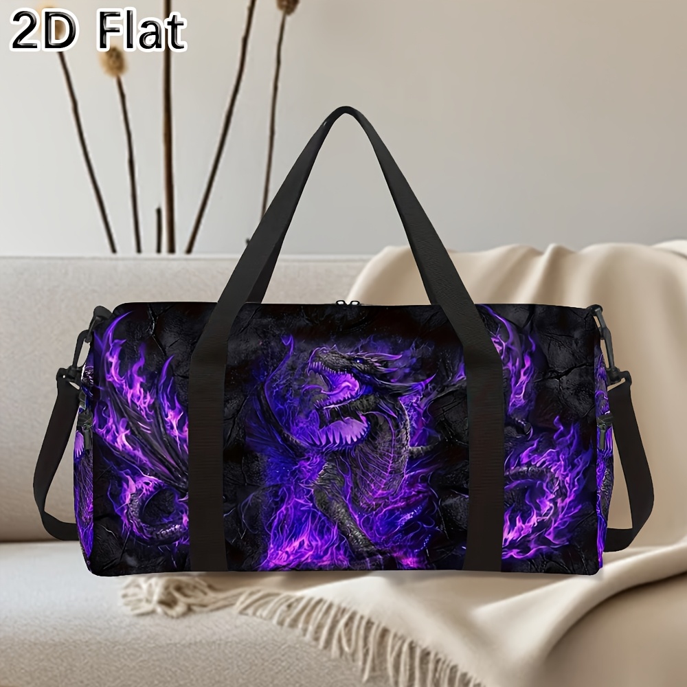 TEMU 1pc [2d Flat] Spacious Travel Duffle Bag, Versatile Handbag Featuring A Dragon Design, Trendy Gym Bag For Travel And Everyday Use, Lightweight