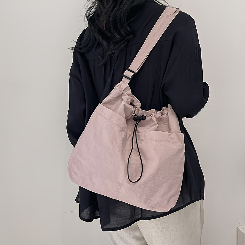 

Simple Bucket Crossbody Bag For Women, Adjustable Strap, Drawstring Closure, Solid Color, Casual Day Shoulder Bag