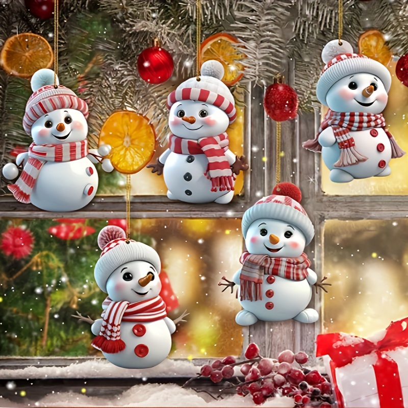 

5pcs Snowman Christmas Ornaments - 2d Decorations For & Decor