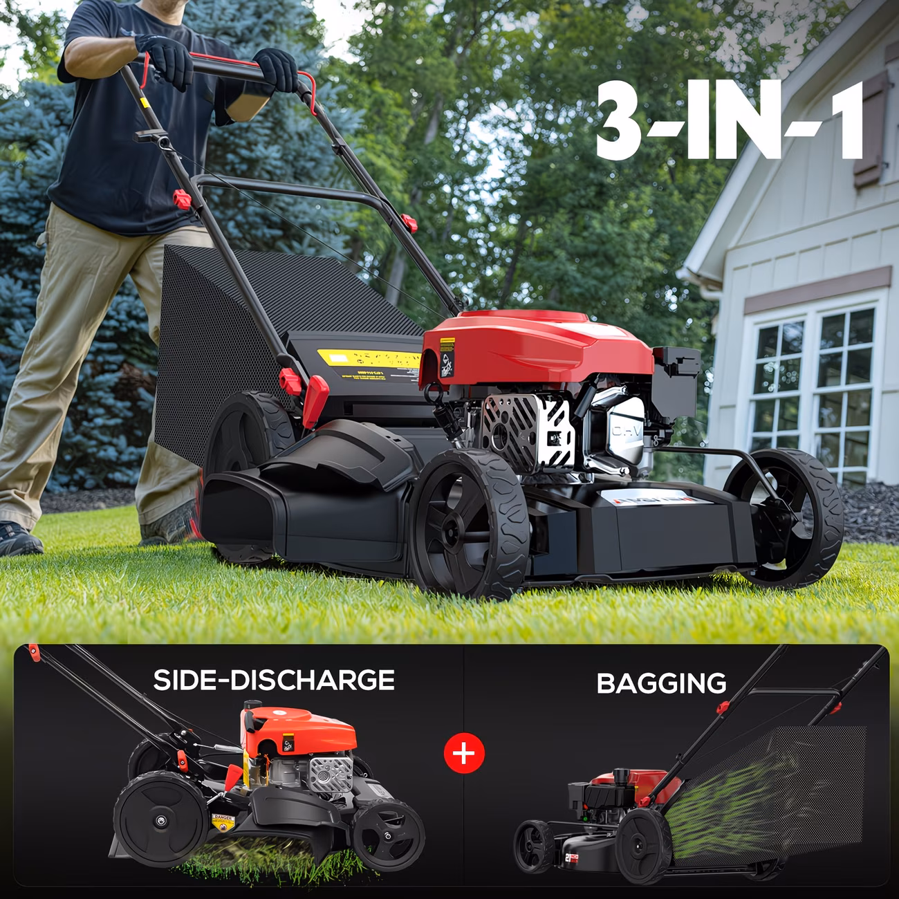 21 lawn mower 144cc 2 in 1 3 in 1 mulching 170cc 3 in 1 self propelled with 6 height adjustment high rear wheels gardening supplies and equipment foldable handles for lawn yard and garden maintenance Product details 8