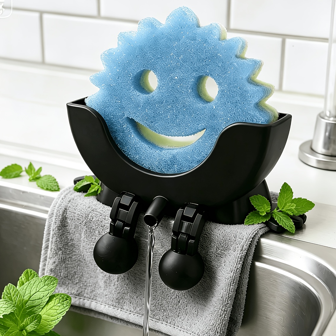 Image of Cute Sponge Holder With Drainage, Soap Dish, Sink Organizer, Storage Tray, Countertop Decor For Home & Bathroom Accessories
