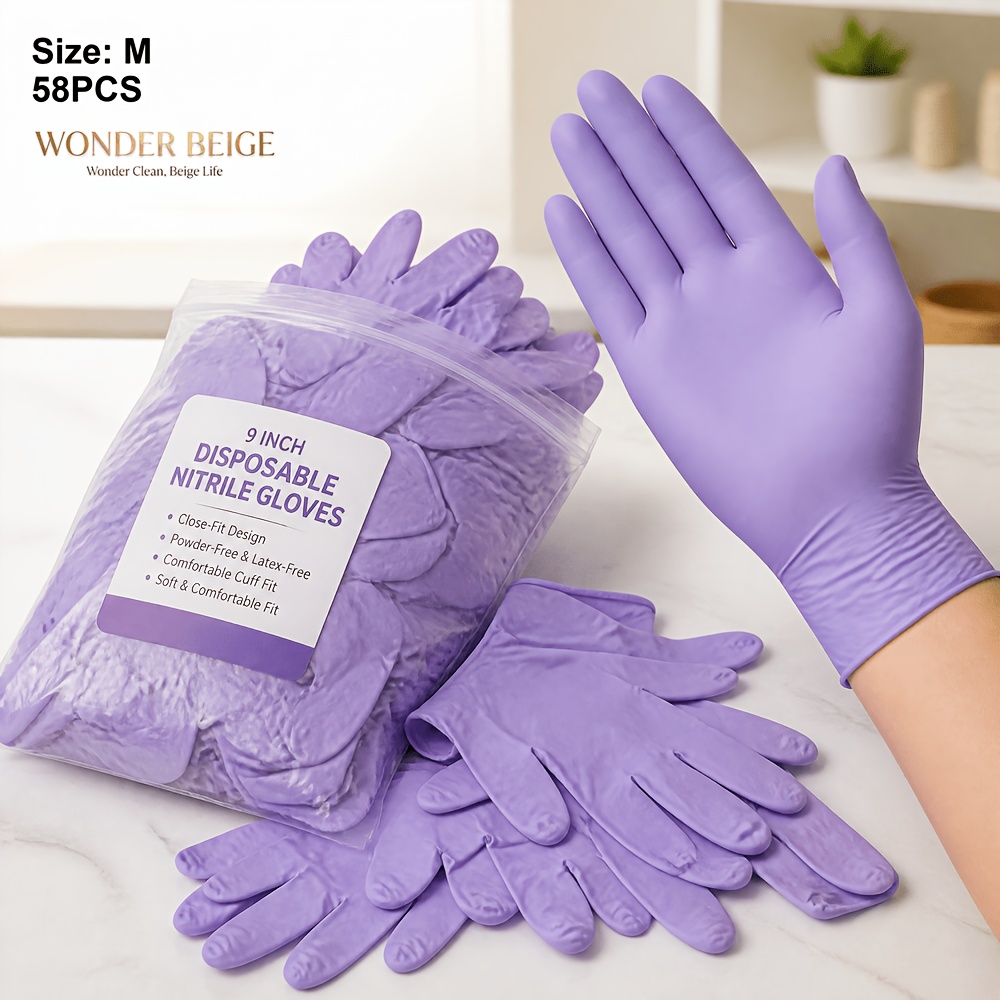 TEMU Gants de nettoyage en nitrile WONDER BEIGE , manchon standard de 9 pouces, pour les soins quotidiens, texture de surface lisse, nettoyage de