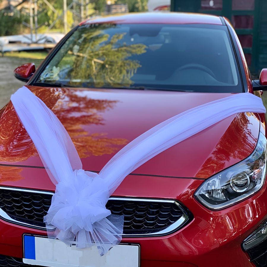 Image of 6pcs Wedding Car Decoration Mesh, White Mesh Size L80.7 X W28in, Transparent Mesh Primarily Used For Wedding Car Decoration And Chair Decoration On Sides Of The Wedding Aisle