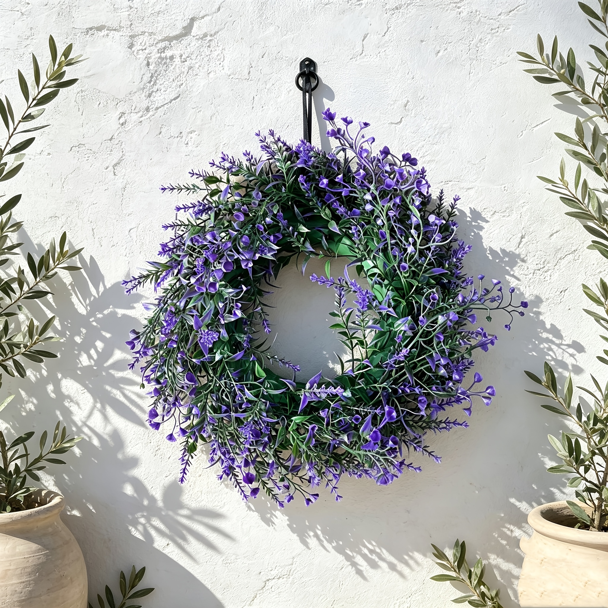 TEMU 1pc Artificial Simulation Lavender Purple Round Wreath Spring Summer Natural Texture Farm Field Wreath Pendant Valentine's Day Easter Decoration