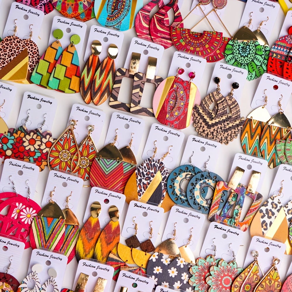 10 Pairs Bohemian Vintage Handmade Wooden Earrings Set