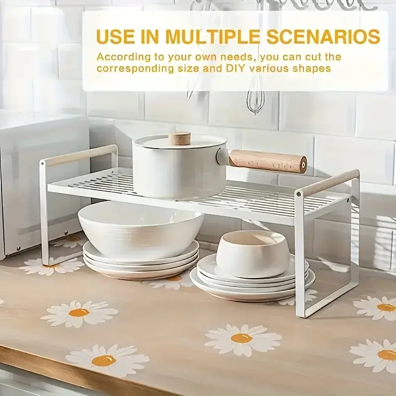 79 200cm daisy print eva shelf liner waterproof non slip dust oil resistant easy clean for kitchen cabinets drawers and closets details 0