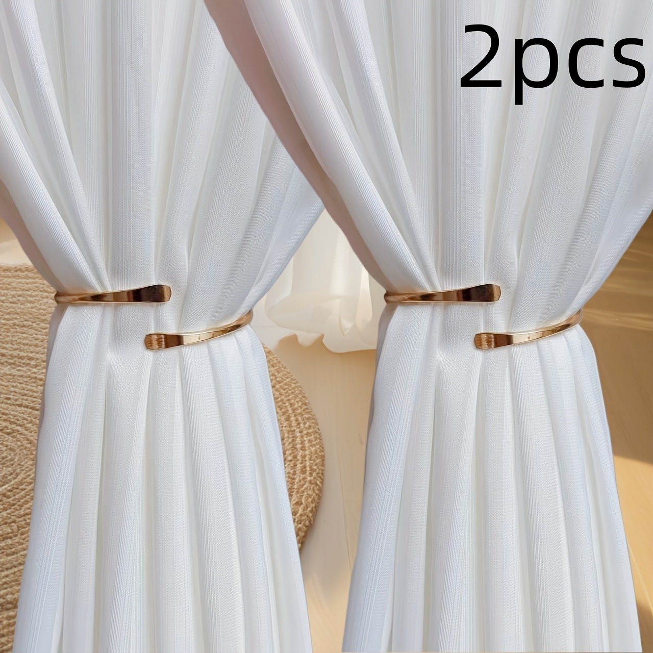 TEMU 1pc/2pcs Elegant Golden Alloy Curtain Tiebacks - Modern , Perfect For Stylish Bedroom And Living Room Decor, Living Room Curtains