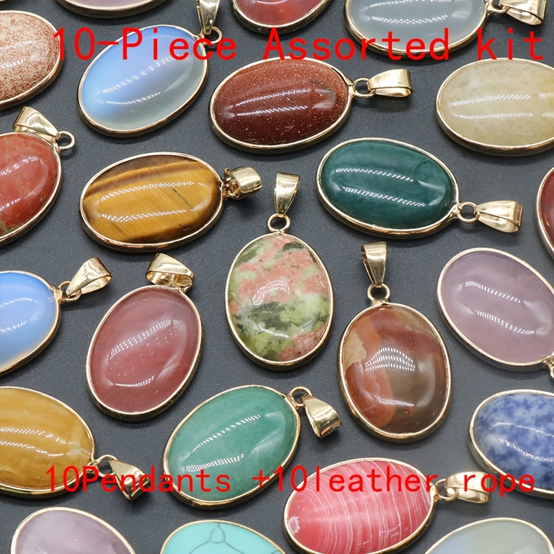TEMU Set de 20 piezas de color aleatorio, piedra natural, cristal, ovalado, , , colgante de electrochapado, adecuado para joyas a collares, uso