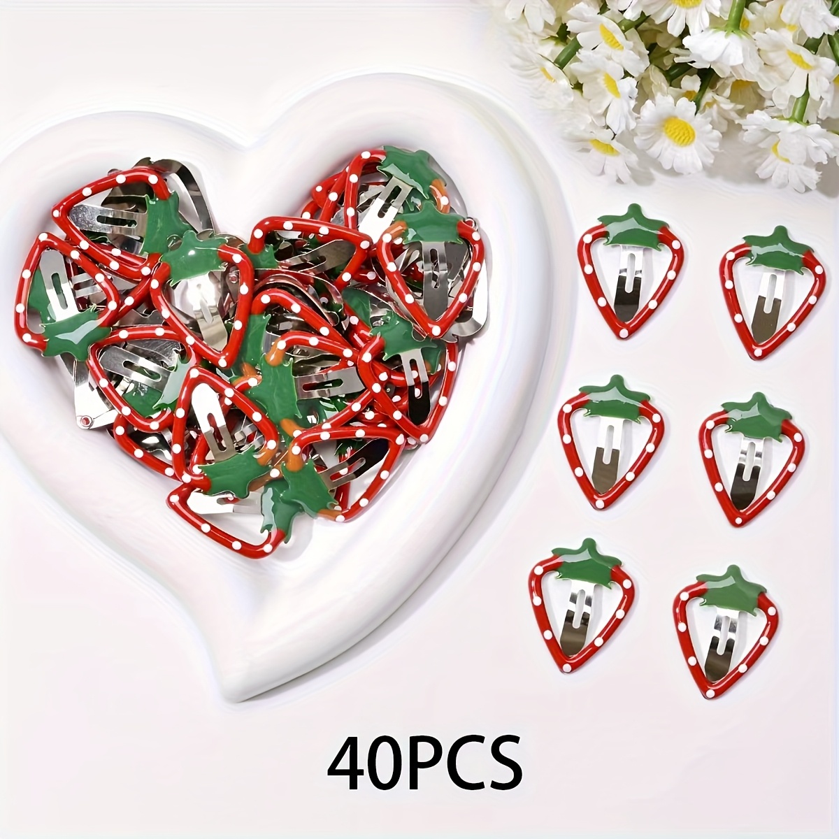 TEMU 40pcs/Set, Barrette à cheveux fraise mignonne pour femmes, Fête d'anniversaire , Coiffure quotidienne - Barrette légère adaptée aux occasions
