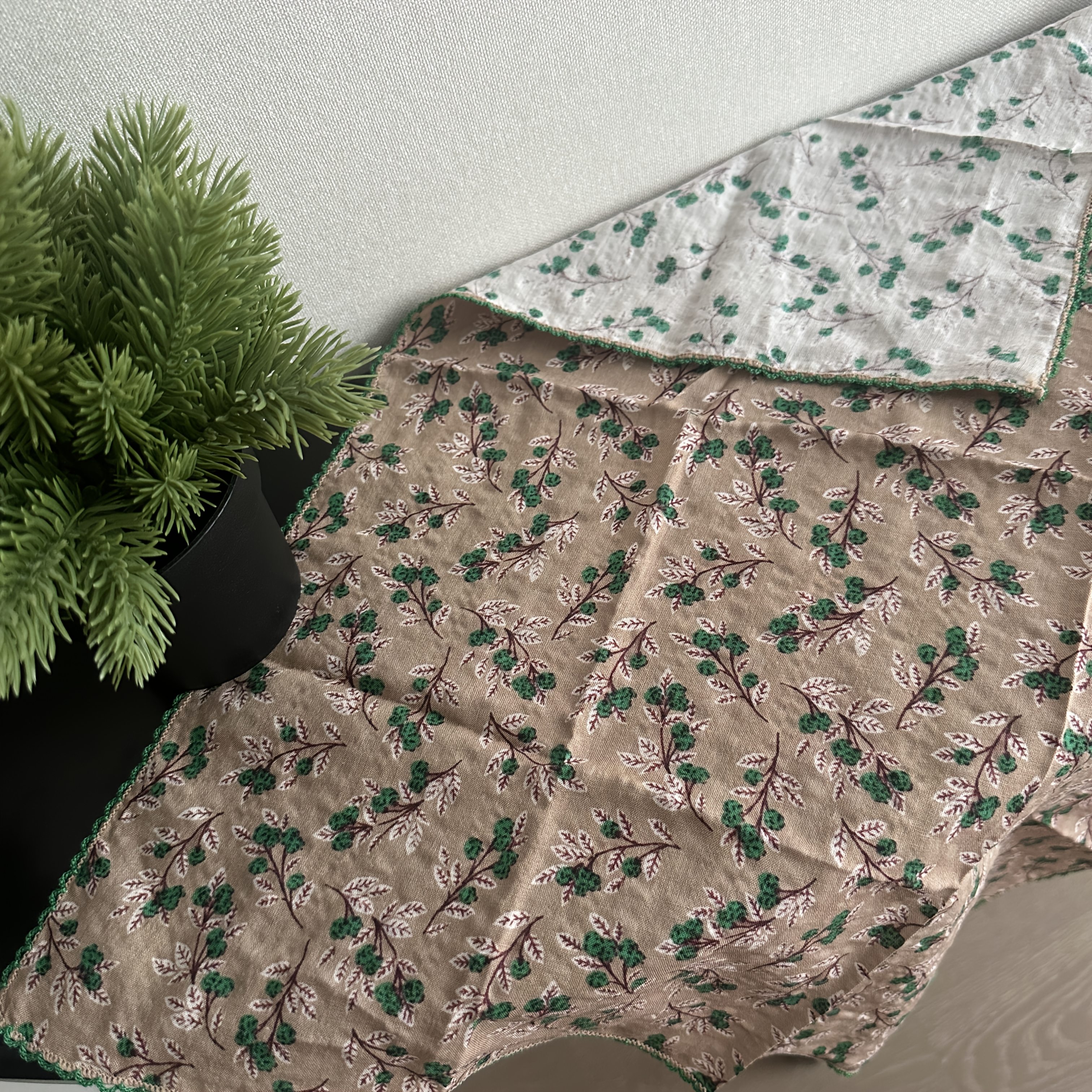 Mori Style Plant Leaves Women Triangle Scarf