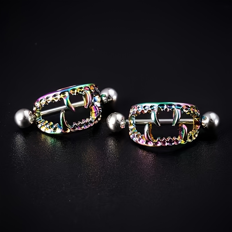 TEMU A Pair Of Piercing Jewelry For A For Man And A Woman, Halloween Vampire Skull Ring, Copper And Shield, Barbell Ring, Suitable For Small , Scary