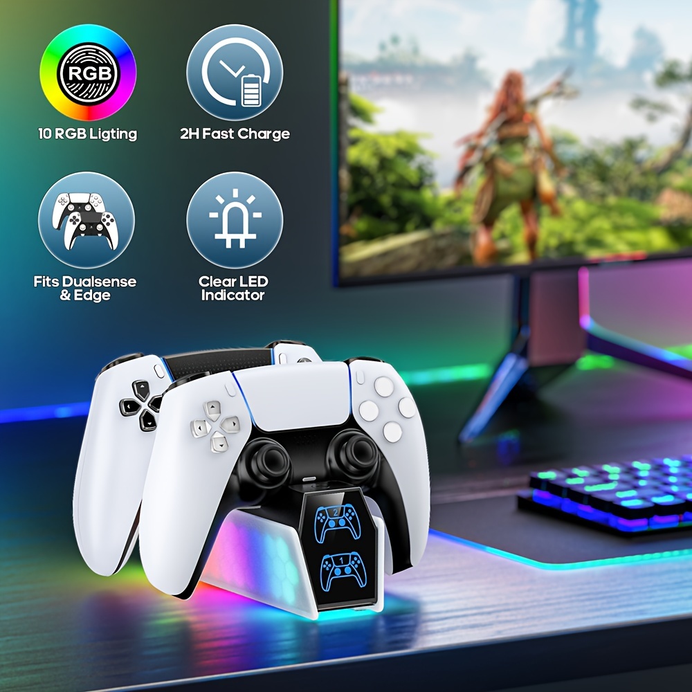 for ps5 controller charging dock wireless playstation 5 handheld   base compatible with elite controllers quantum rgb light adjustable details 7