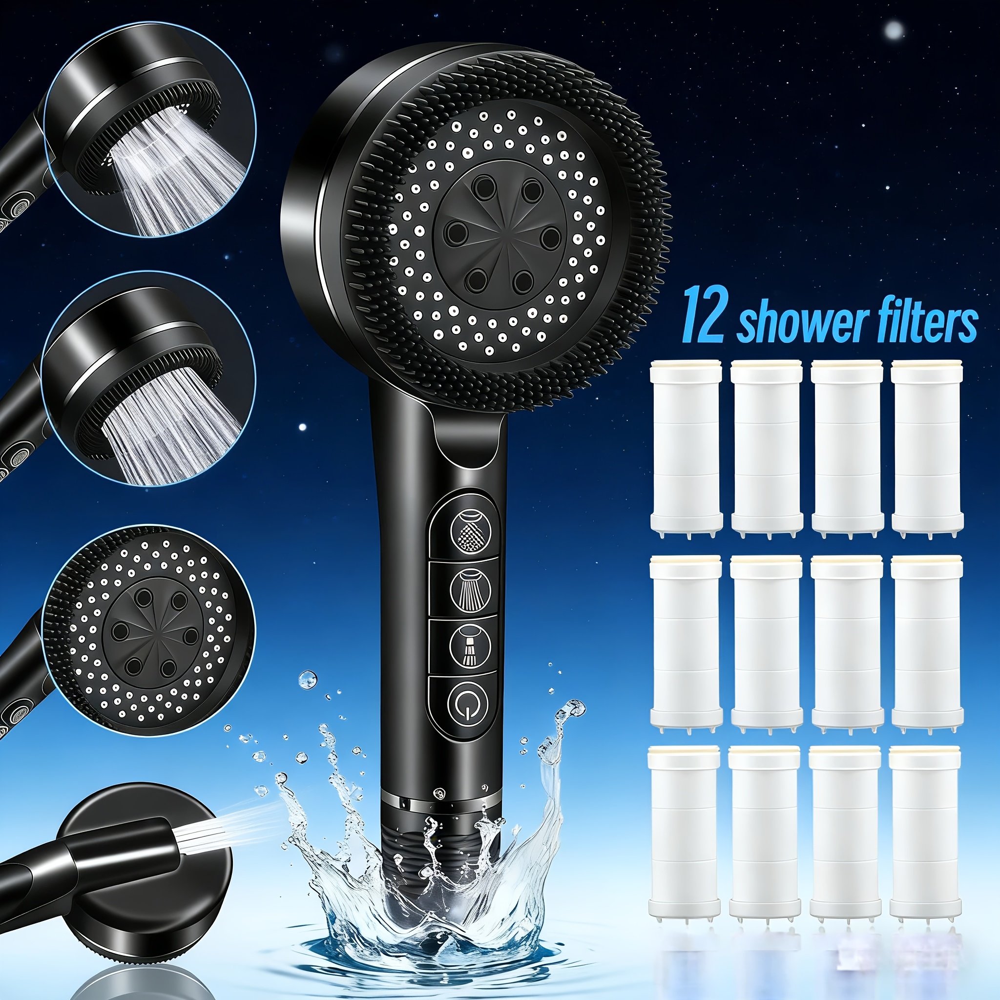 13pcs Handheld Pressure Shower With Ultra-powerful Spray Mode, Includes 12 , , No Electricity Required For Self-pressurization, Essential Practical Accessory For Home Bathroom Use, Shower