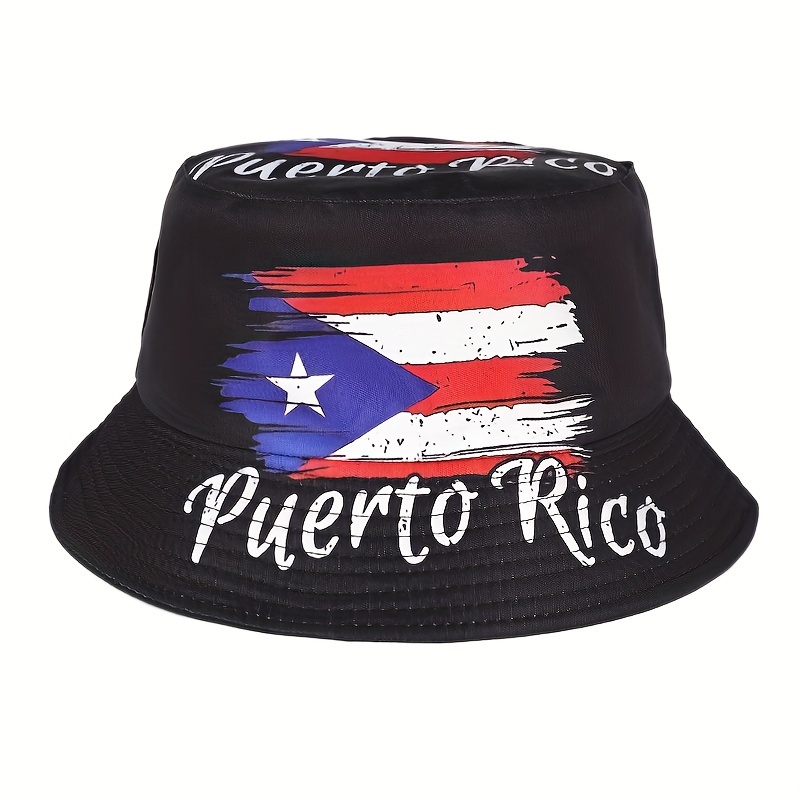 

1pc Fashionable Polyester Bucket Hat With Puerto Rico Flag Print - Machine Washable, Non-stretch Woven Fabric For Outdoor Adventures