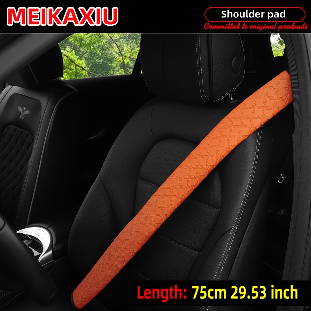 TEMU 1pc New Pu Leather Embossed Comfortable Soft Extended Car Shoulder Pad Cover, 75cm/ Inches, Universal Car Interior Accessory, Seat Belt