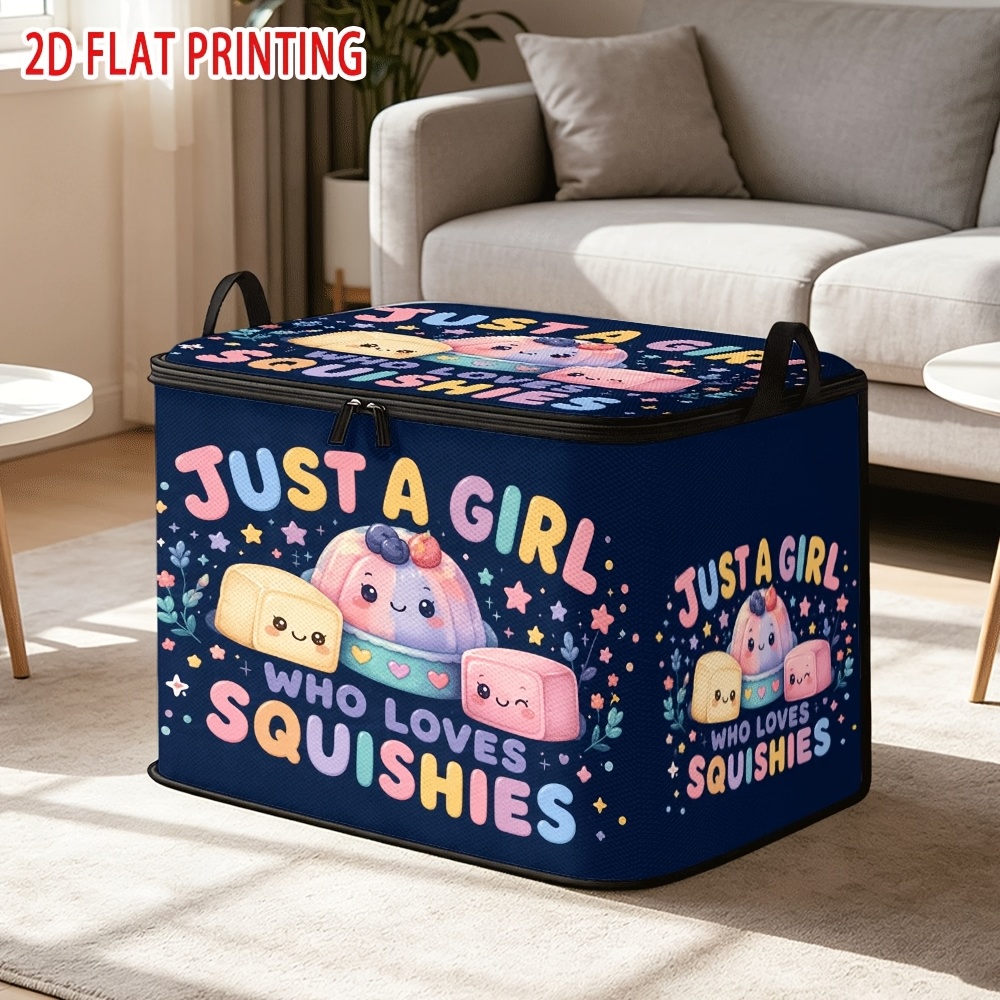 TEMU 1pc Kawaii Storage Box With Large Capacity Foldable Fabric, Durable Zipper Closure Suitable For , Office Supplies, Room & Organization, Box For