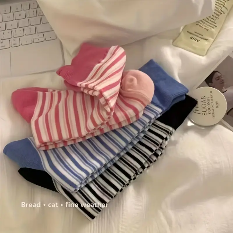 Fashion Trendy Striped Socks Comfy Breathable Tube Socks - Temu