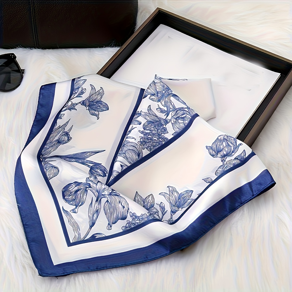Floral Sketch Square Scarf, Lightweight and Breathable