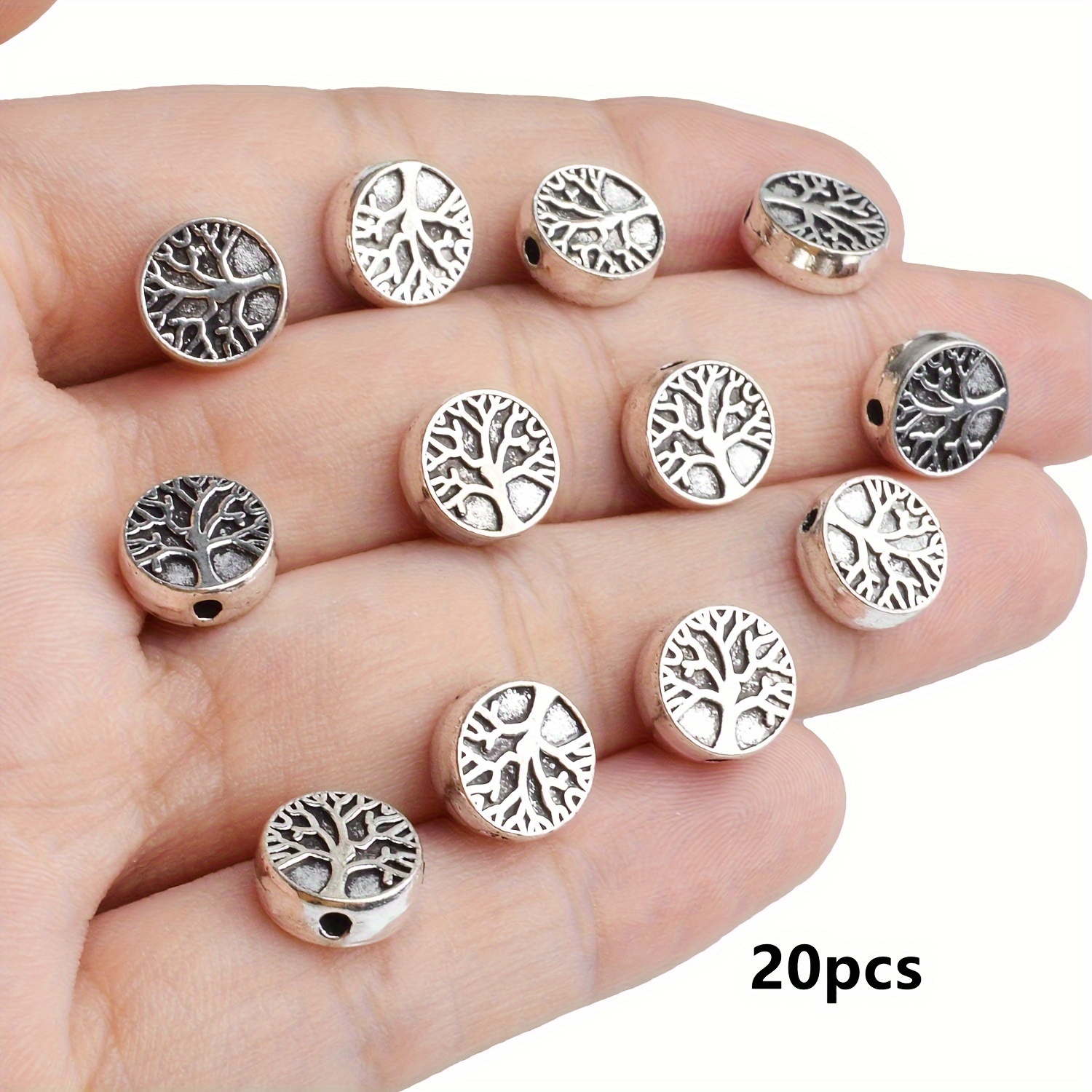 10/20pcs Antique Silvery Life Tree Spacer Beads, Bead, Flat Bead, Small Hole Bead, Handmade Necklace Earring Jewelry Pendant Additions 9mm
