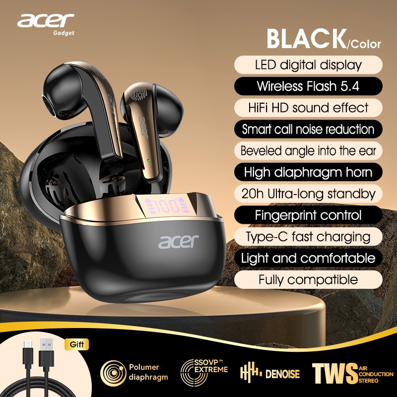 Image of Acer With + Call Noise Reduction, Long , In-ear Design For Sports And Running, Low Latency Gaming Mode, Hifi Audio, Lightweight Touch , Stylish