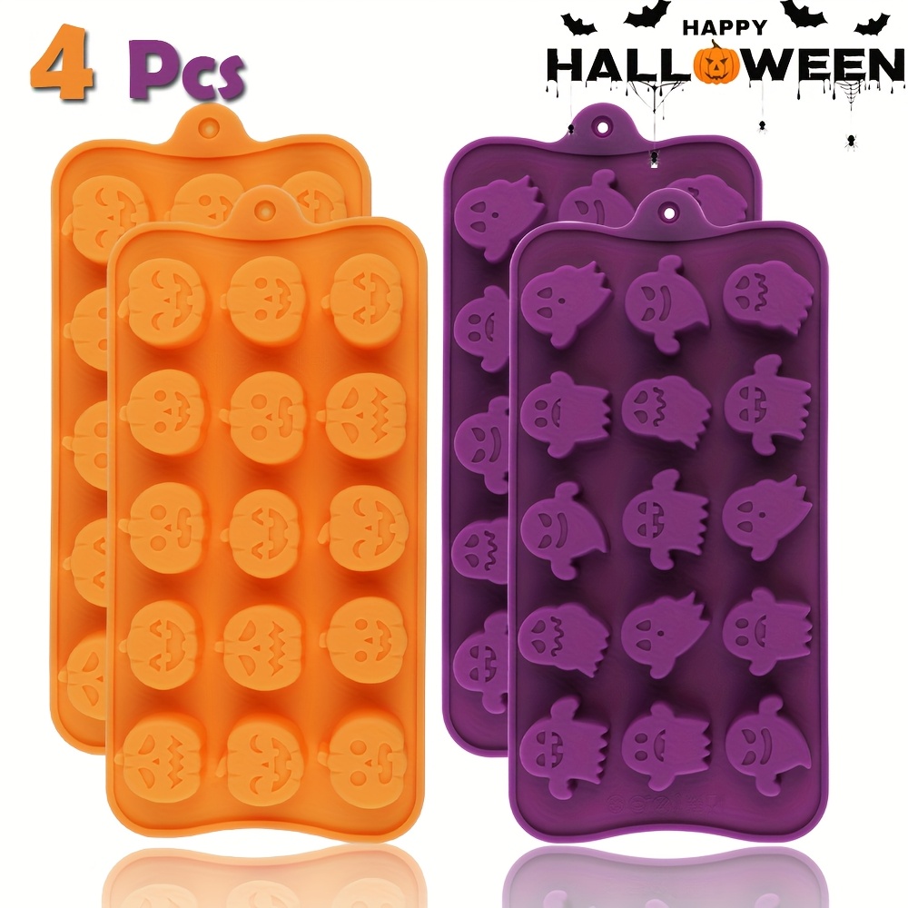 A Pack Of 4 Halloween Candy Molds, Chocolate Cake Decorating Tools For Making Candies, Chocolates, , Pudding, Candles, And Baking Tools