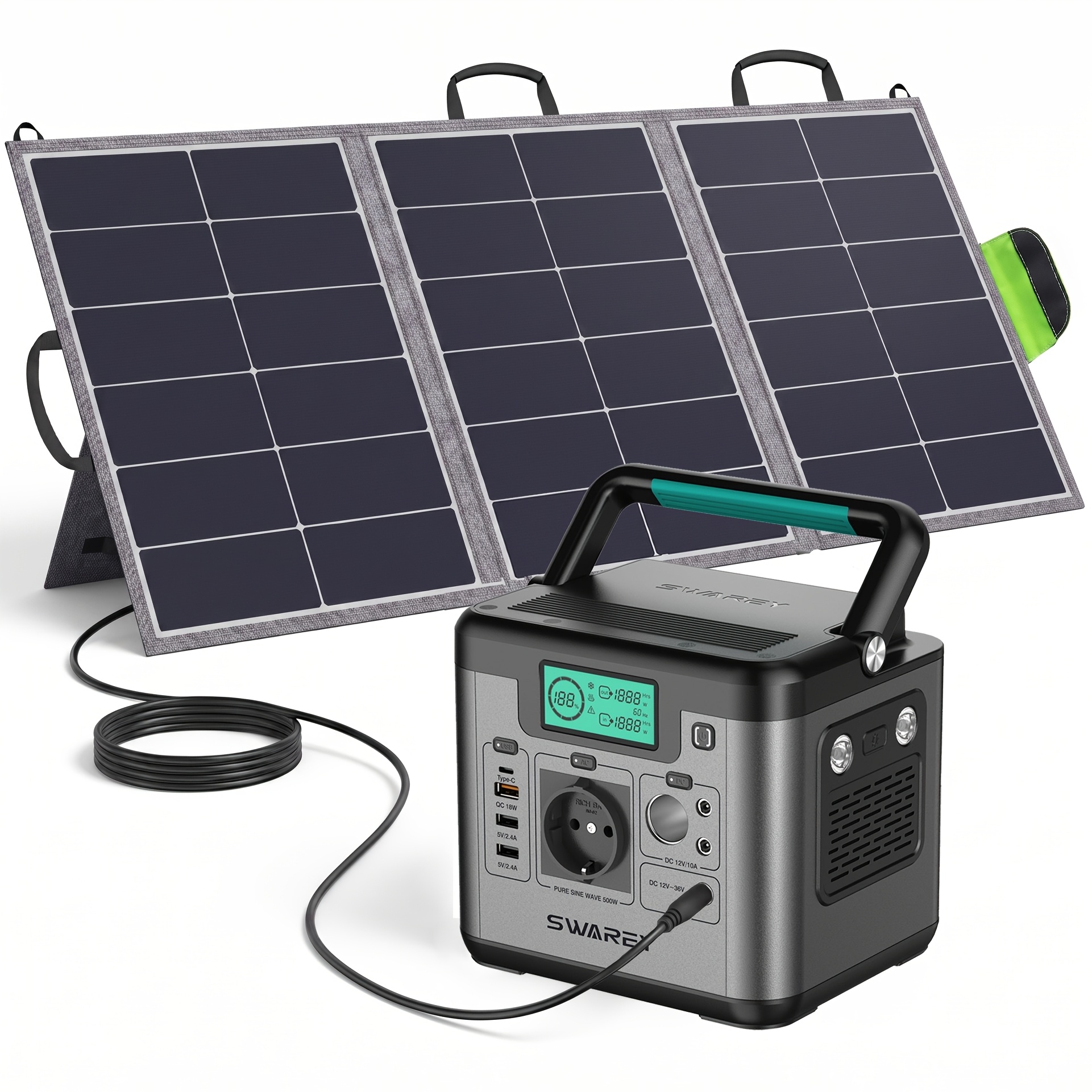 Image of Portable Power Station Pro With 100w Solar Panel, 518.4wh Lithium Battery Solar Power Bank With 500w ( 1000w) Ac Outlet, Usb-c Pd 65w, Back Up Power For Camping Travel Fishing Rv Laptop Smartphone