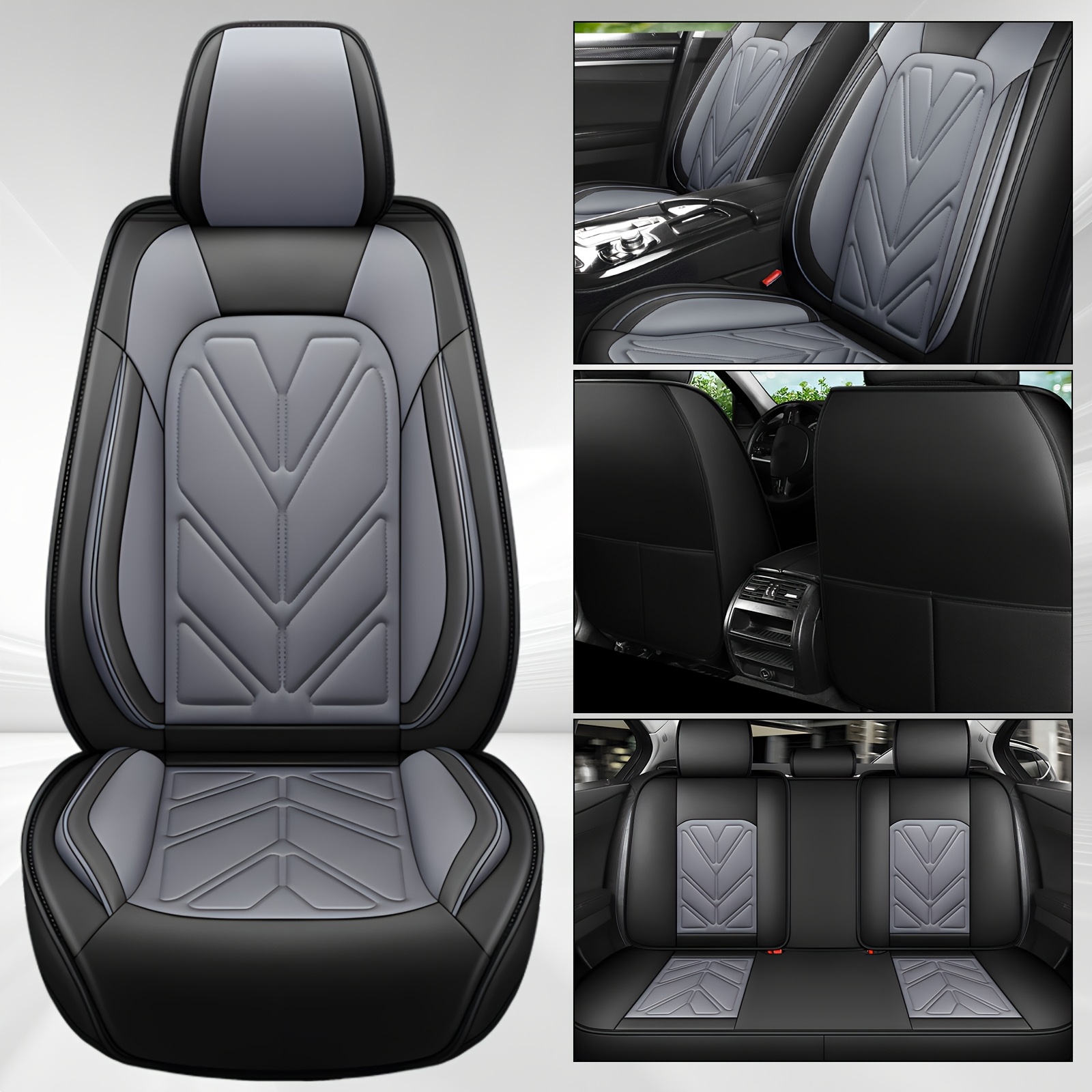 TEMU Pu Leather Universal Car 5 Seat Covers Full Set Waterproof Breathable Durable All Coverage Front Seats And Row Cushion Protector Fit For Most