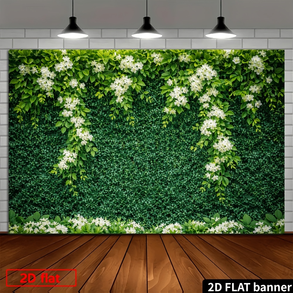 White Flower Draping Green Plant Wall Backdrop