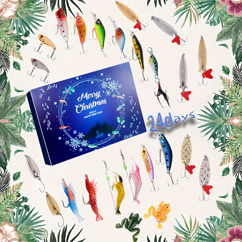   christmas advent calendar fishing bait set with 24 days of   floating fish baits (tuna, salmon, trout, pike, carp, bass) - stainless steel & plastic hooks, popper, pencil, minnow, frog spoon, shrimp lures -   fishing kit for holiday gift (christmas, halloween, easter) - no electricity needed, durable &   - ideal for   &  , multicolor lure collection,   hooks 0