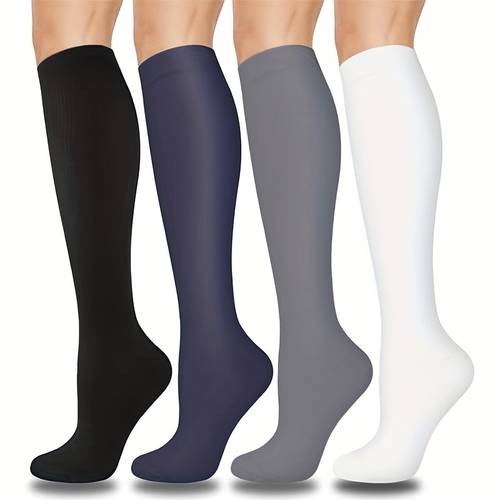 4 pairs copper compression socks for women men smooth fabric mmhg knee high compression socks support running yoga climbing cycling