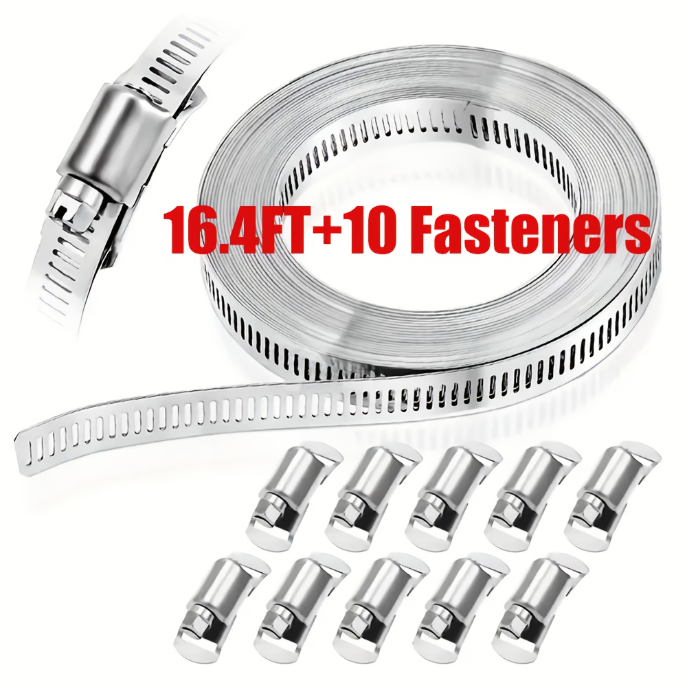 

16.4 Feet 12.7mm 304 Stainless Steel Worm Clamp Hose Clamp Strap With Fasteners Adjustable Hose Clamp Air Ducting Clamp