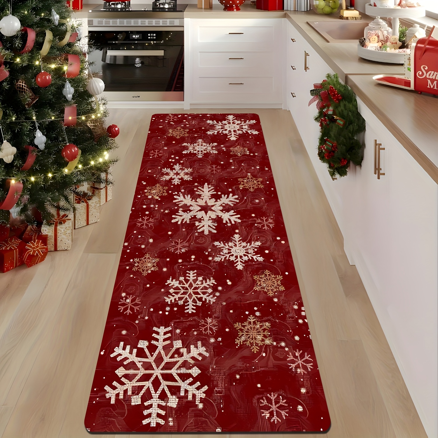 TEMU A Single Snowflake Patterned Christmas Runner Rug, Suitable For , , Kitchens, Laundry Rooms, Bedside Areas, Cottages, Living Rooms, Patios, Shoe