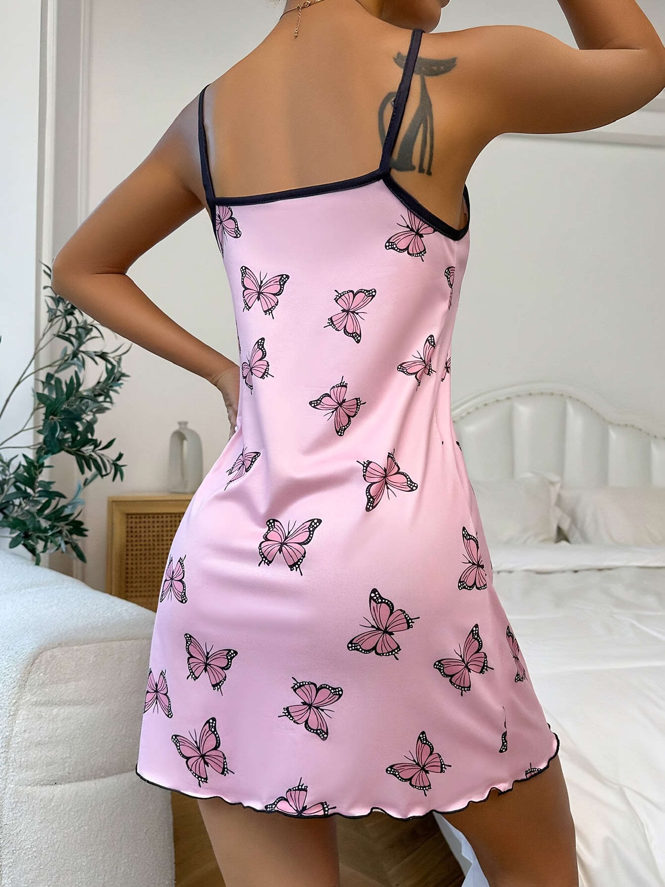 Beautiful Lady'S Butterfly Print Camisole Nightgown