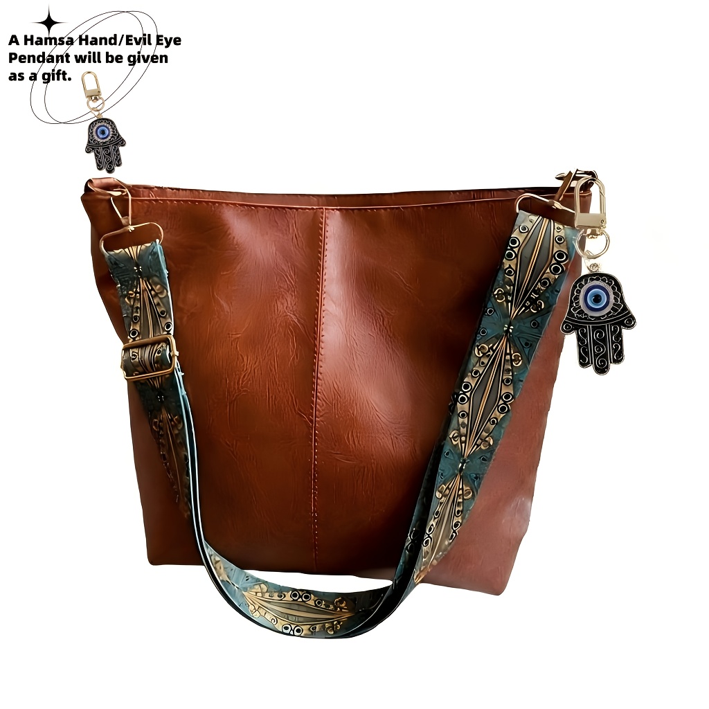 TEMU 1pc Bohemian Geometric Strap Hobo Bag, Large Capacity Ethnic Crossbody Bag, Hand/ Evil Eye Pendant, Women's Retro Style Shoulder Bag For Best