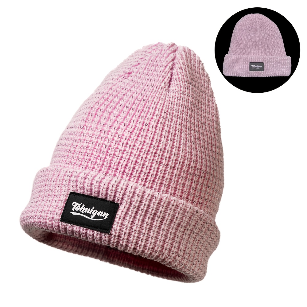 Image of Men Women -the-dark Knit Hats Night Walking Shiny Caps Autumn Winter Warm Beanie Hat For Outdoor Sports