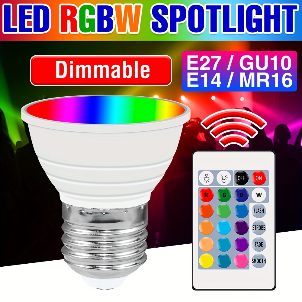 1 Bombilla LED RGBW, Bombillas De Lámpara De 15 W AC85-265 V RGB Luz Que  Cambia De Color Con Mando A Distancia E26/E27 Foco 110 V MR16 Temporizador  Re
