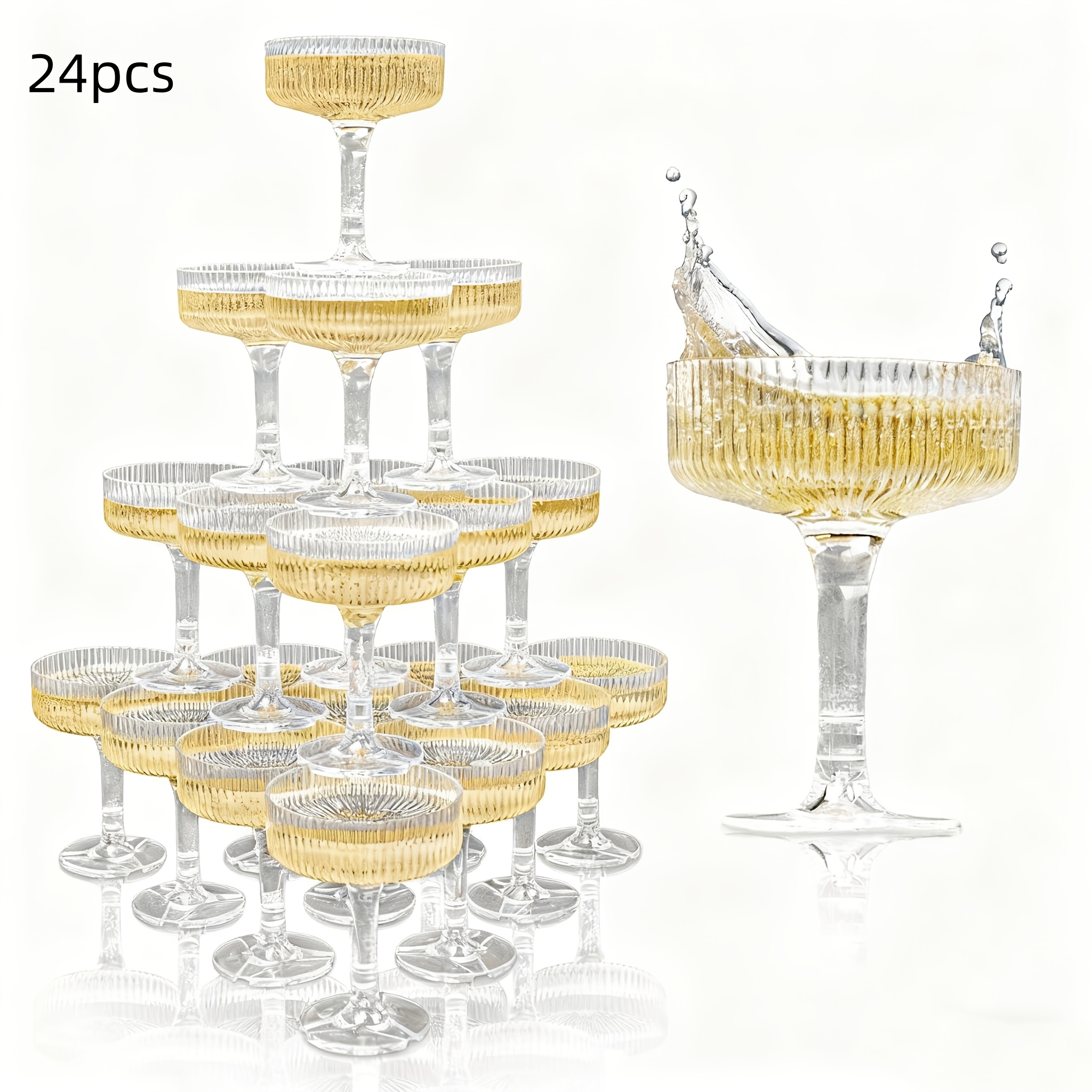 Image of 8/24pcs Ribbed Martini Glass Set Retro Glass Set Classic Bar Drinking Cup Suitable For S, Wine, , Dessert, Fruit