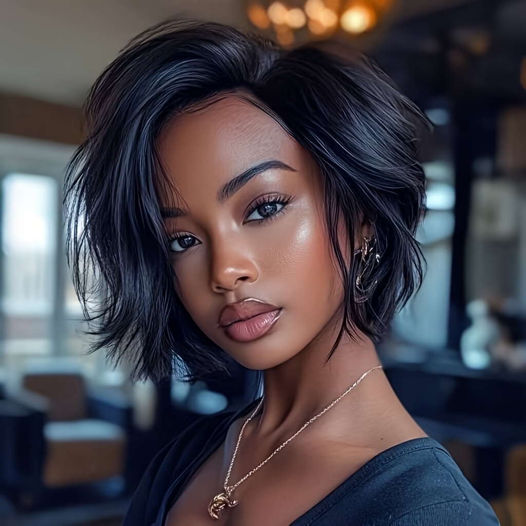 TEMU Short Fashion Wavy Hair Short Brown Wigs Black Hair Synthetic Bob Wigs For Women Short Hair Wigs For Halloween, Christmas Party, Music Festivals